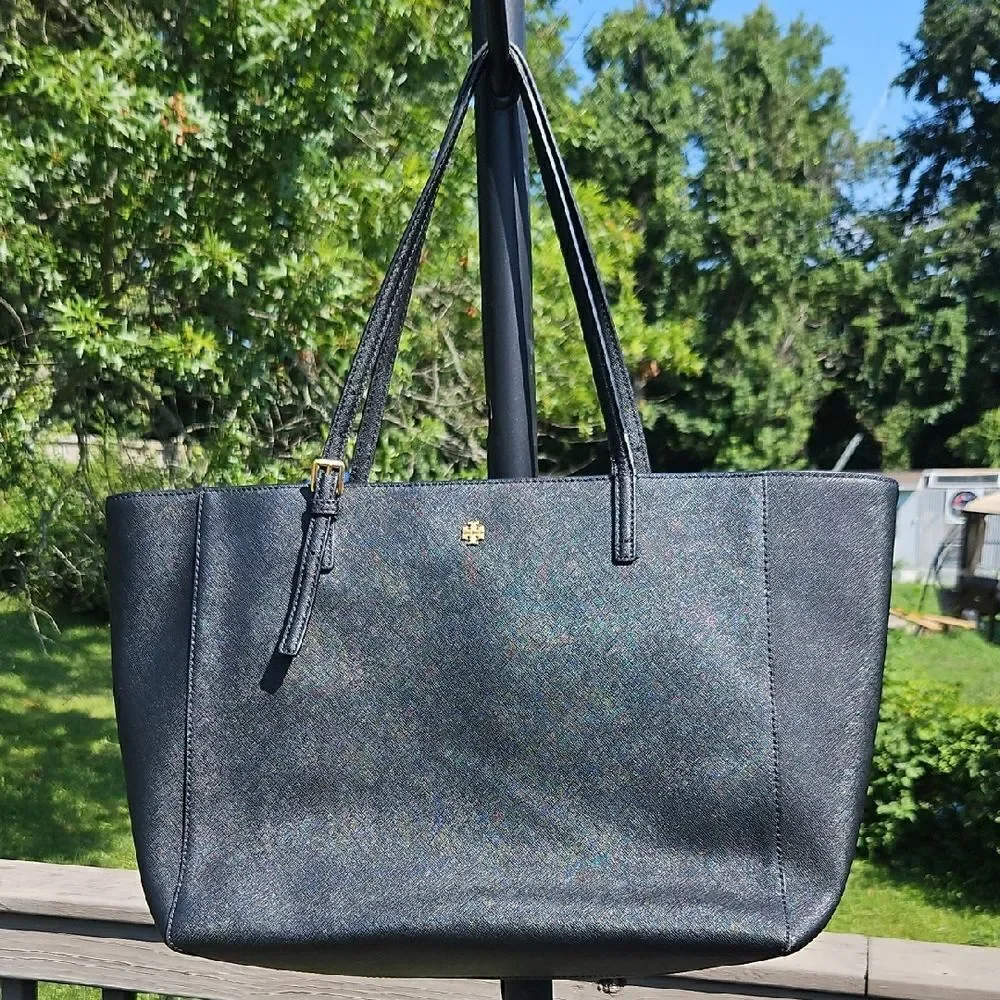Tory Burch Emerson Black Saffiano Leather Tote Bag